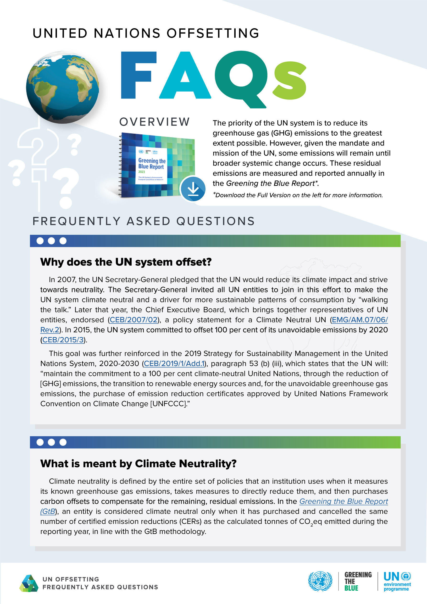 Frequently Asked Questions and Their Answers on Offset and Climate Neutrality within the UN System